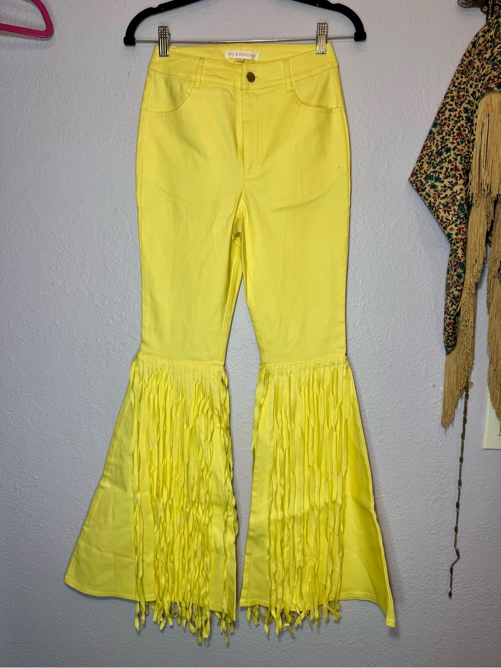 Hot & Delicious Bright Yellow Fringe Flare Jeans